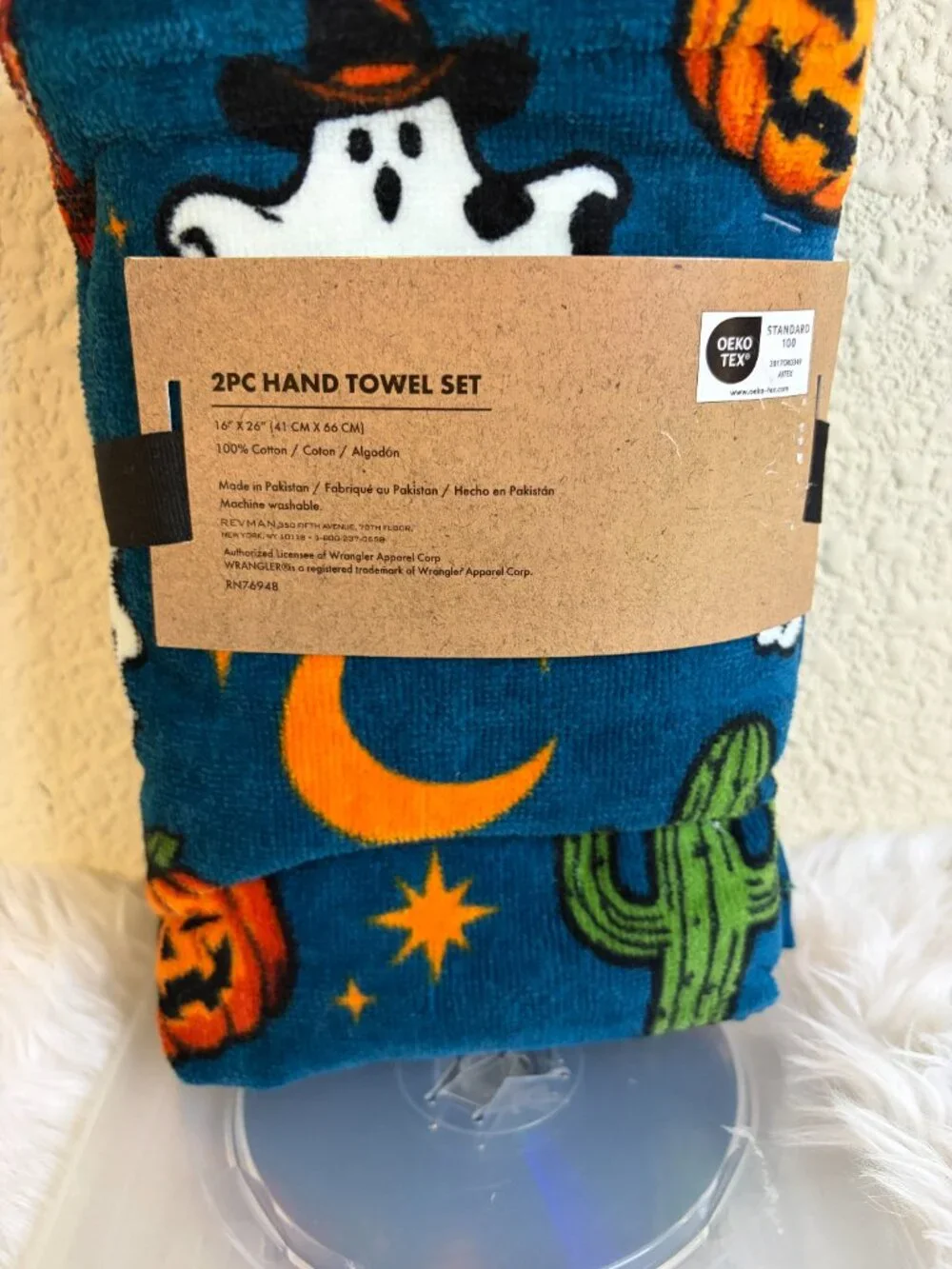 Wrangler Halloween Cowboy Ghost Pumpkin Cactus Hand Towels 2pc 16x26 NWT